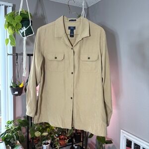 Crazy Horse Shirt Dress Button Down Collared Pockets Tan Career Size XL